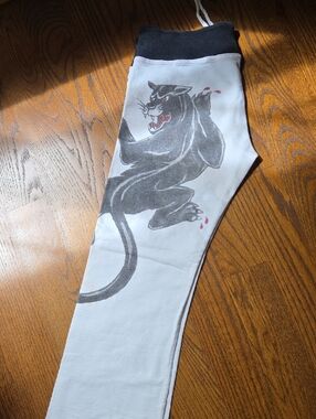White Leggings with Black Panther Graphic and Black Waistband